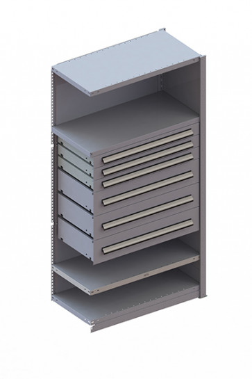 META CLIP AR Schrankmodul 2000 x 1000 x 500 RAL 7035 4 Böden, Schubladen 2x100, 3x200