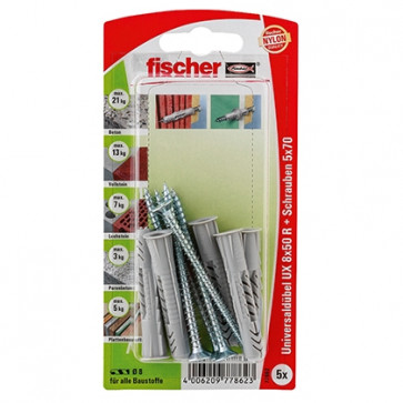 fischer Universaldübel UX 8x50 R S K (5), 5 Stück