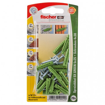 fischer Dübel SX GREEN 5x25 S K (20), 5 Stück