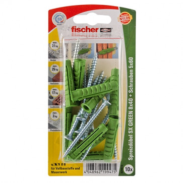 fischer Dübel SX GREEN 8x40 S K (10), 5 Stück