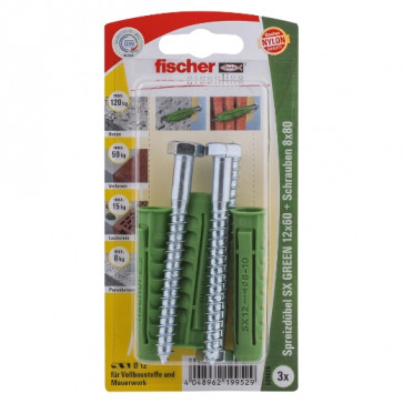 fischer Dübel SX GREEN 12x60 S K (3), 5 Stück