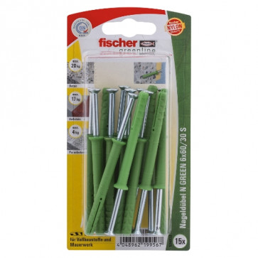 fischer Nageldübel N GREEN 6x60/30 S K (15), 5 Stück