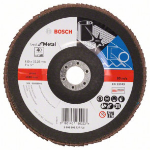 Bosch Fächerschleifscheibe X571, Best for Metal, gewinkelt, 180 mm, 22,23 mm, 40, Glas, 10 Stück