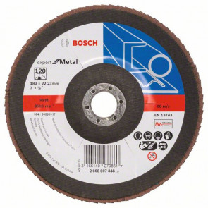 Bosch Fächerschleifscheibe X551, Expert for Metal, gewink., 180 mm, 22,23 mm, 120,Glas, 10 Stück