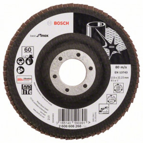 Bosch Fächerschleifscheibe X581, Best for Inox, gerade, 115 mm, 22,23 mm, 60, Glas, 10 Stück