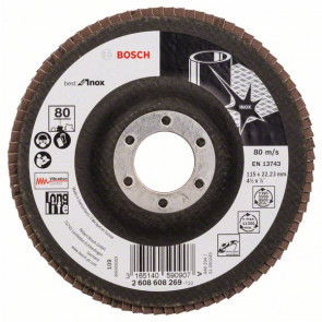 Bosch Fächerschleifscheibe X581, Best for Inox, gerade, 115 mm, 22,23 mm, 80, Glas, 10 Stück
